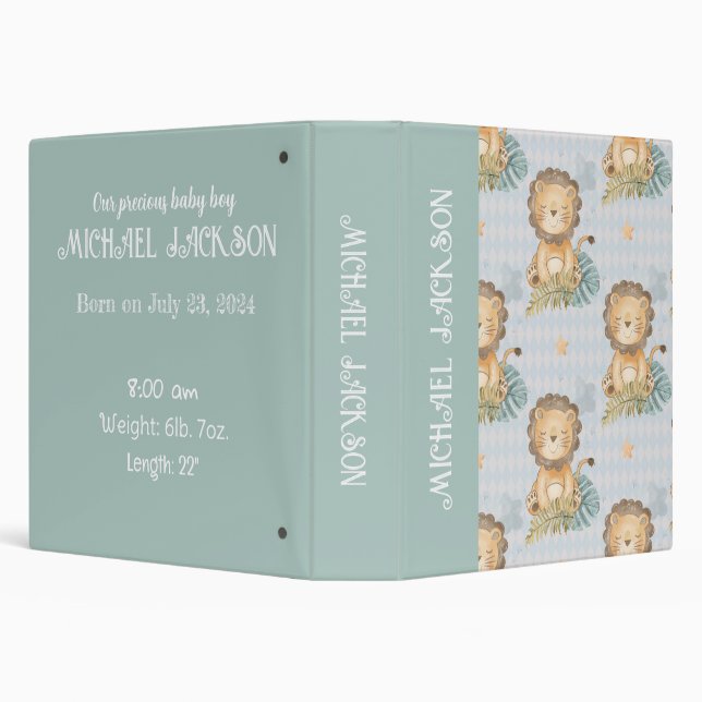 Baby Boy Lion Boho Photo Album Customizable  3 Ring Binder (Background)