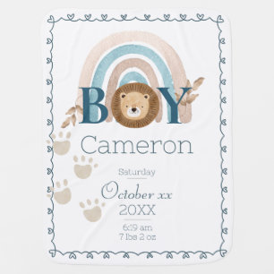 Baby Boy Lion Custom Name and Birth Details Baby Blanket