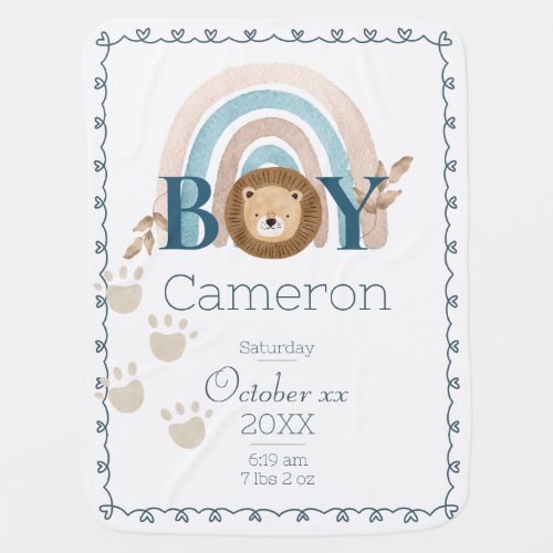  Baby Boy Lion Custom Name and Birth Details Baby Blanket