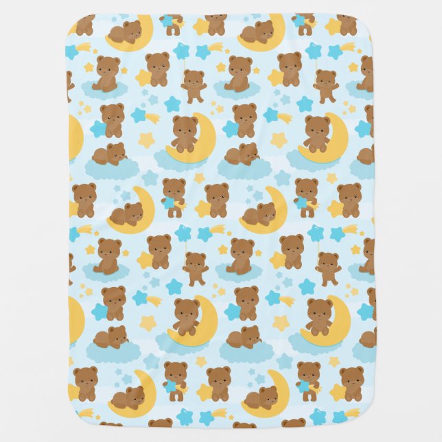 Baby Boy Little Bear Nursery Swaddle Blanket (Front)
