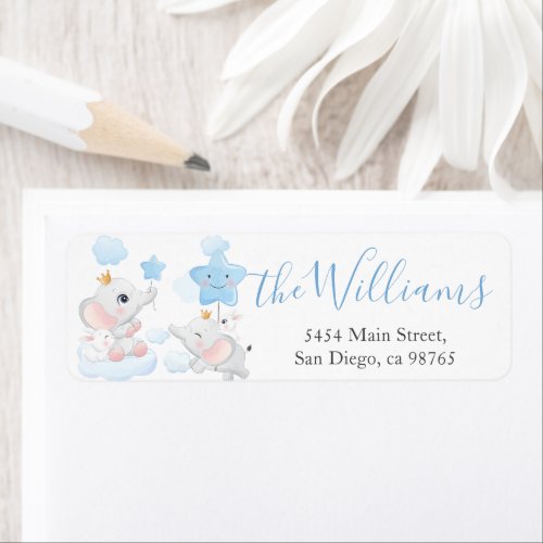 Baby Boy Little Elephant Baby Shower Label