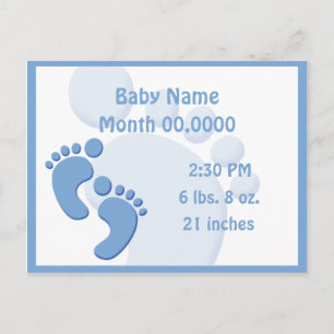Baby Boy Little Feet Footprint Birth Announcement Postcard