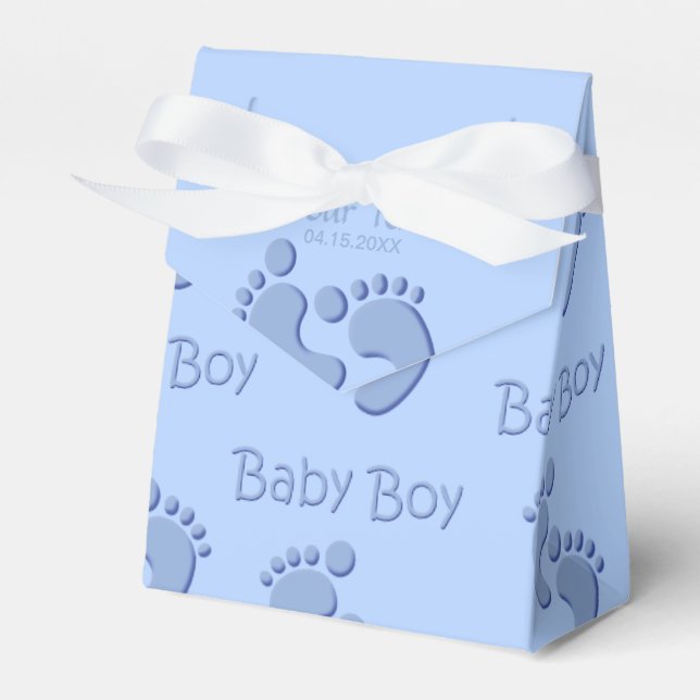 Baby Boy Little Feet Footprint Shower Party Favor Boxes (Front Side)