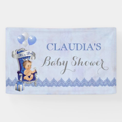 Baby Boy Little Prince Silver Crown Royal Blue Banner