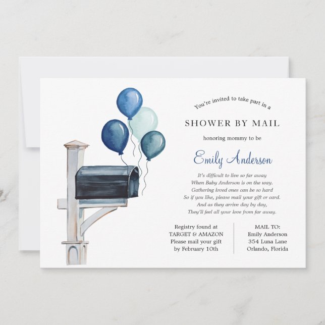 Baby Boy Long Distance Shower by Mail Invitation (Front)