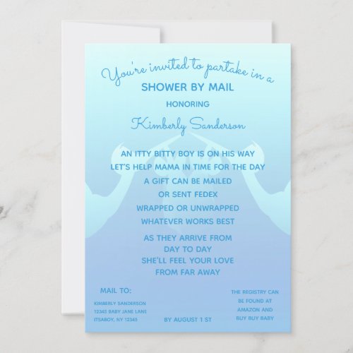 Baby Boy Long Distance Shower by Mail Stork Invitation