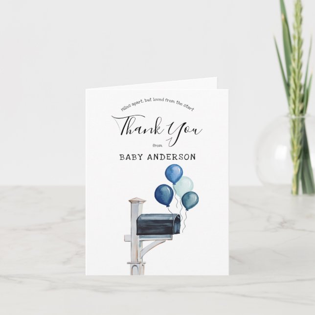 Baby Boy Long Distance Shower Thank You Card (Front)