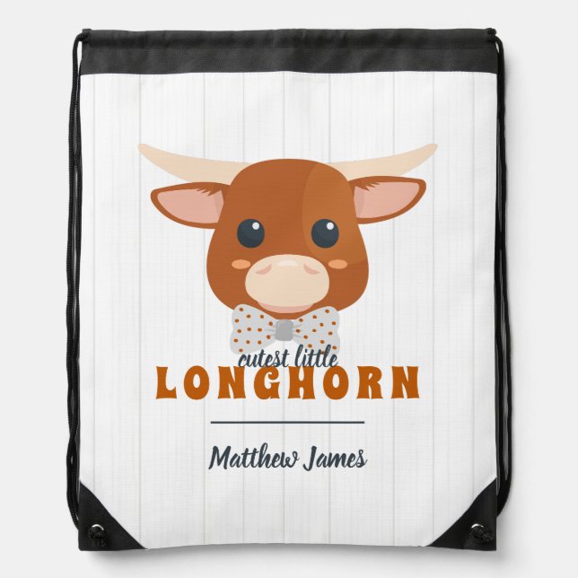 Baby Boy Longhorn Burnt Orange Baby Drawstring Bag (Front)