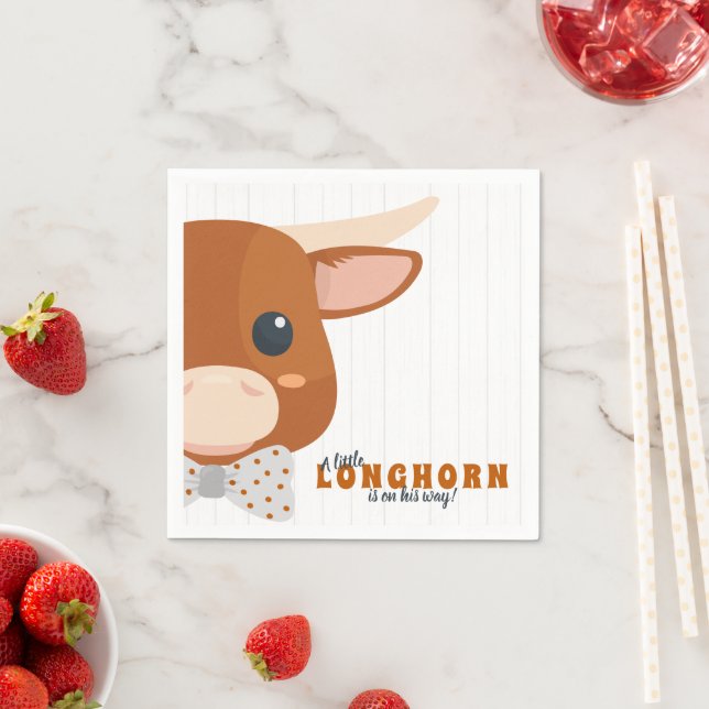Baby Boy Longhorn Burnt Orange Baby Shower Napkins (Insitu)