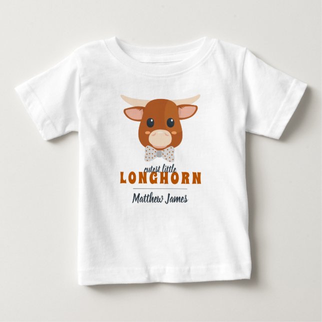 Baby Boy Longhorn Burnt Orange Baby T-Shirt (Front)