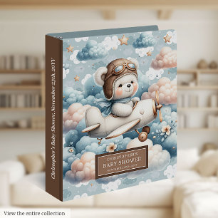 Baby Boy Memory Album Blue Brown Teddy Bear Pilot 3 Ring Binder