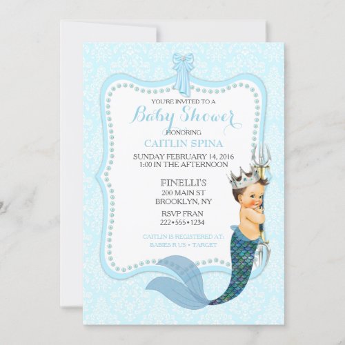 Baby Boy Merman Merboy Prince Crown Damask Invitat Invitation