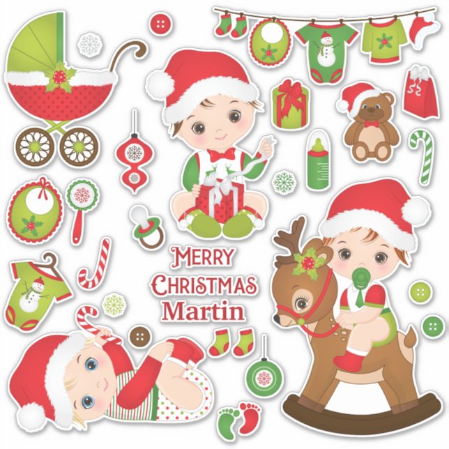 Baby Boy Merry Christmas Custom-Cut Vinyl Sticker (Front)