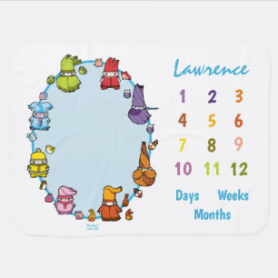 Baby Boy Milestones Days Weeks Months Blue Oval Ba Blanket