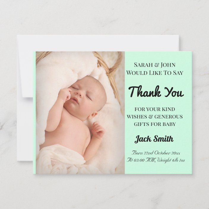 Baby Boy Mint Birth Announcement Thank You Card Zazzle Baby Boy Mint Birth Announcement Thank