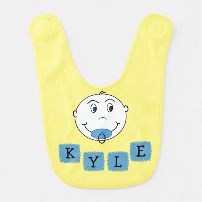 Baby Boy Mischief Face with Name Baby Bib (Front)