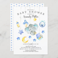 Baby Boy Mobile Elephant Baby Shower Invitation