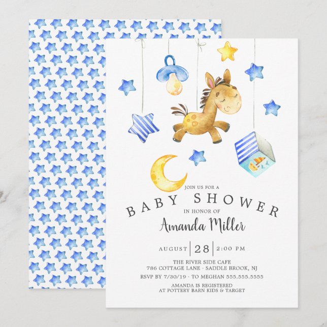 Baby Boy Mobile Horse Baby Shower Invitation (Front/Back)