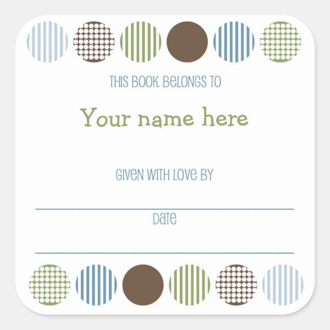 Baby Boy Mod Polka Dot book plate name bookplate (Front)
