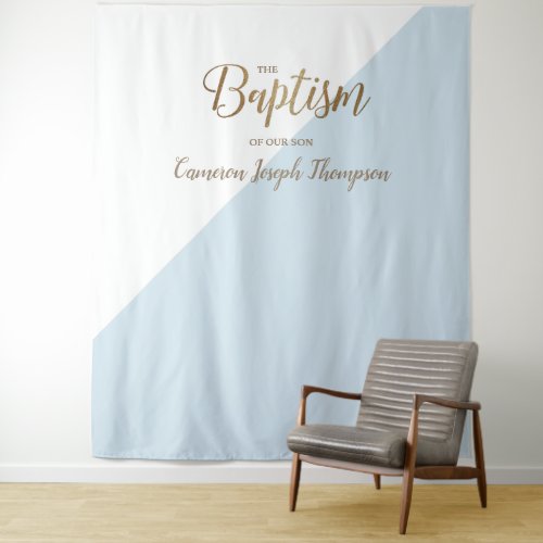 Baby boy modern baptism backdrop blue 