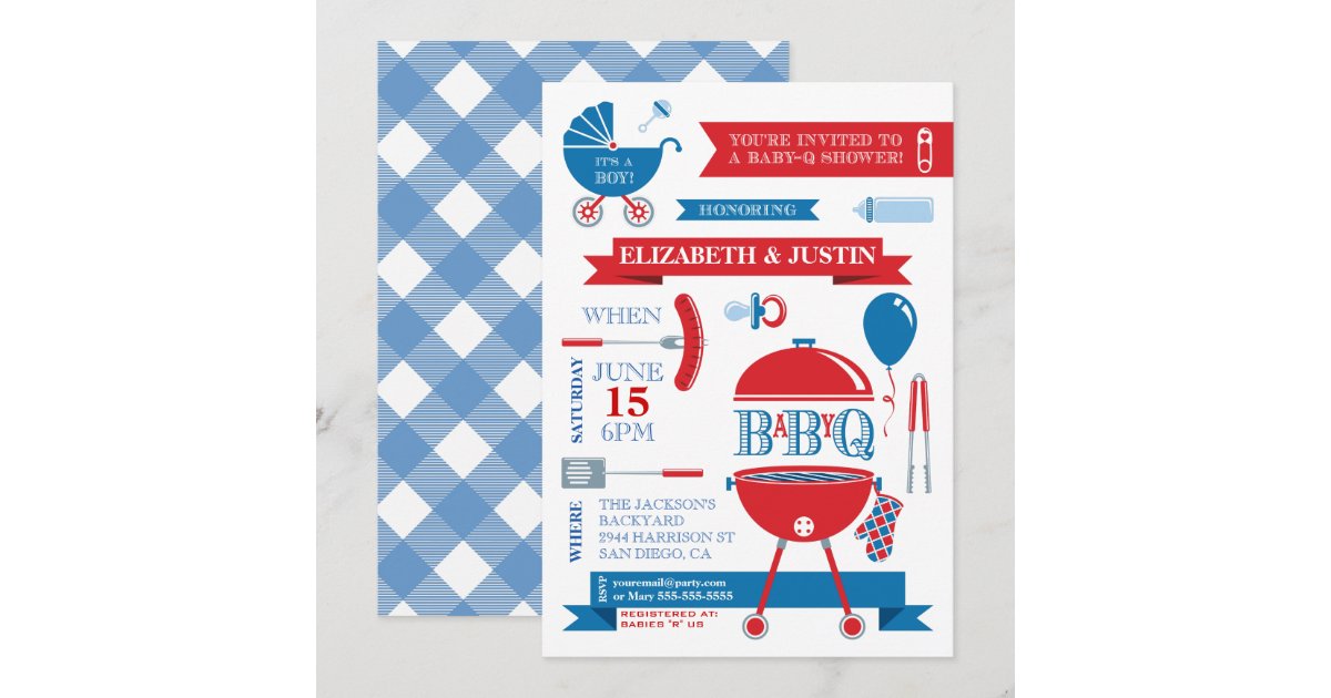 Baby Boy Modern BBQ Shower Invitation Zazzle