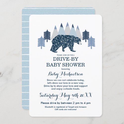 Baby Boy Modern Bear Drive By Baby Shower Invitation