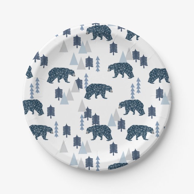 Baby boy modern bear paper plates (Front)
