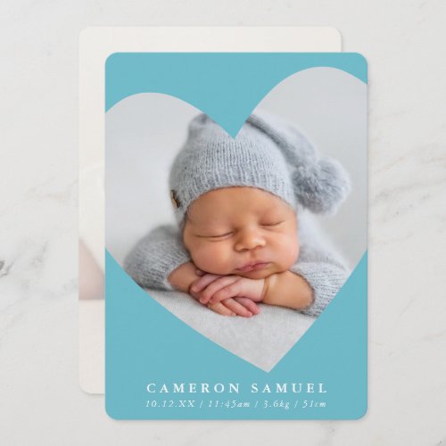 BABY BOY modern photo cute heart frame aqua blue I Invitation
