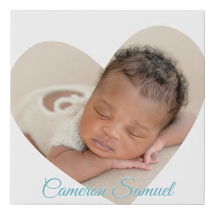BABY BOY modern photo cute heart frame in aqua Faux Canvas Print