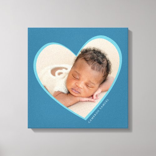 BABY BOY modern photo layered heart frame blue Canvas Print