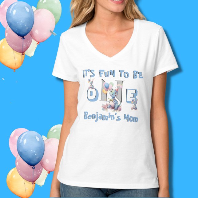 Baby Boy' Mom Name One Cute Dinosaurs  T-Shirt (Creator Uploaded)