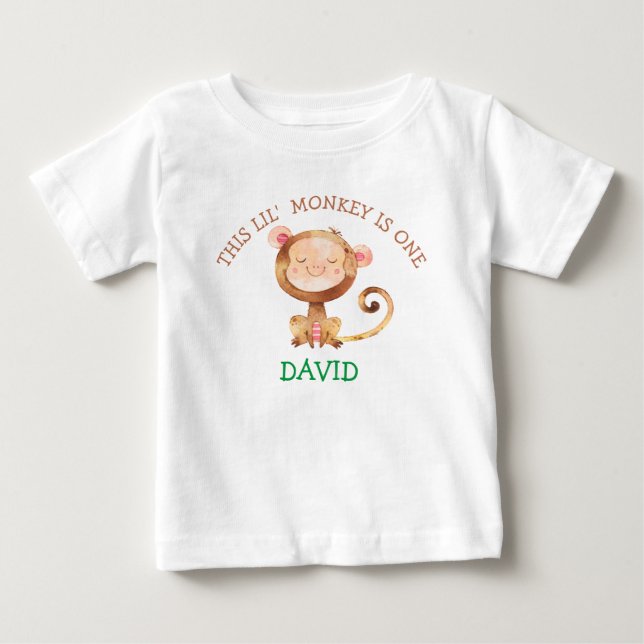 Baby Boy Monkey First Birthday Little Monkey T-Shirt (Front)