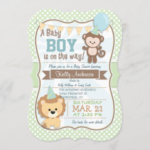 Baby Boy Monkey & Lion, Pastel Baby Shower Invite