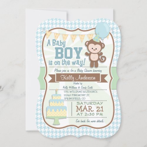 Baby Boy Monkey Pastel Baby Shower Invite