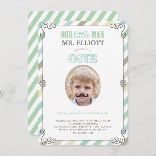 Baby Boy Mustache 1st Birthday Party Photo Invite