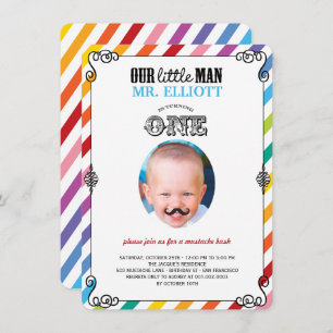 Baby Boy Mustache 1st Birthday Party Photo Invite