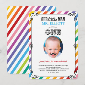 Baby Boy Mustache 1st Birthday Party Photo Invite