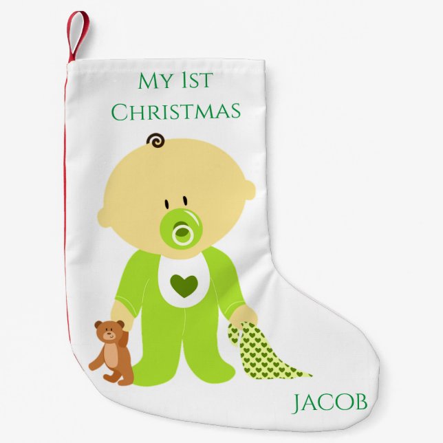 Baby Boy My 1st Christmas Stocking Personalized (Front)