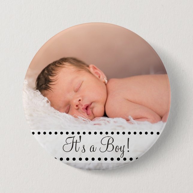 Baby Boy Name and Photo Magnet Yellow Personalized Button (Front)