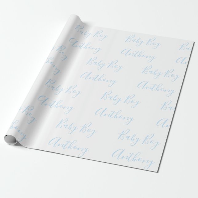 Baby Boy Name Blue Script Customized Wrapping  Paper (Unrolled)
