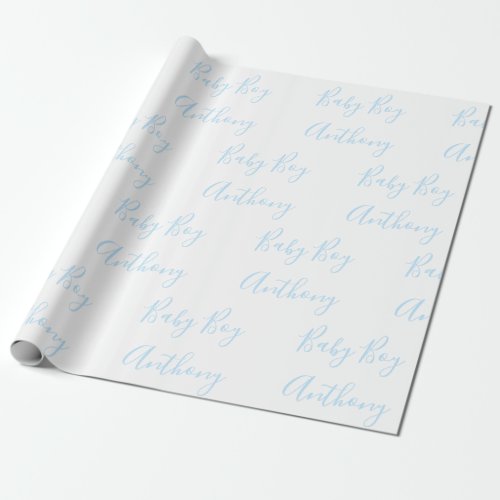 Baby Boy Name Blue Script Customized Wrapping  Wrapping Paper