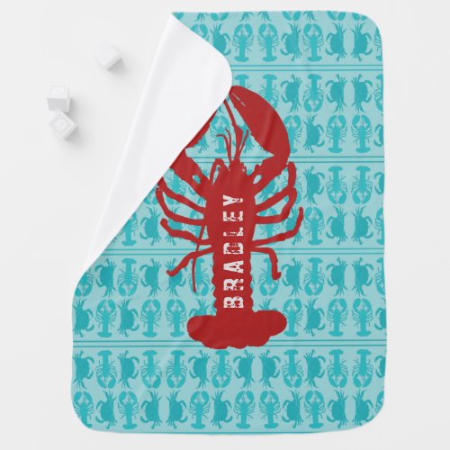 Baby Boy Name Lobster Sea Life Personalized Baby Blanket