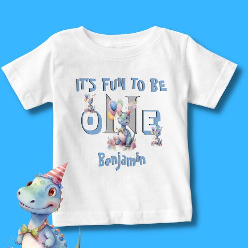 Baby Boy Name One Cute Dinosaurs  Baby T_Shirt