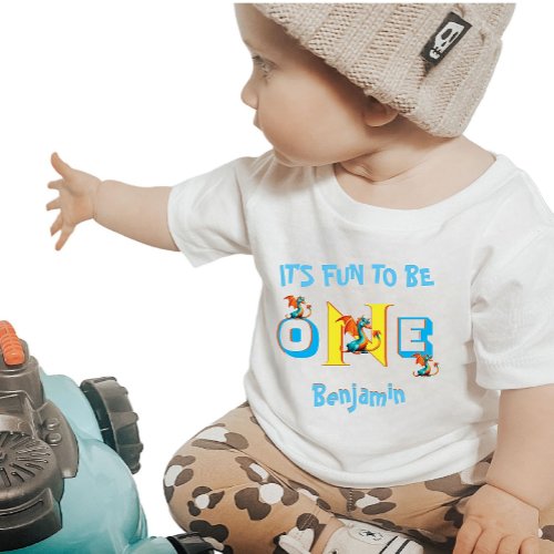Baby Boy Name One Dinosaur Cute    Baby T_Shirt