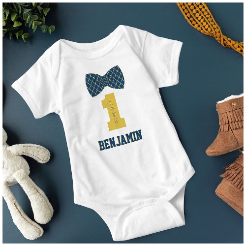 Baby Boy Name One Love Bow Tie Blue  Baby Bodysuit