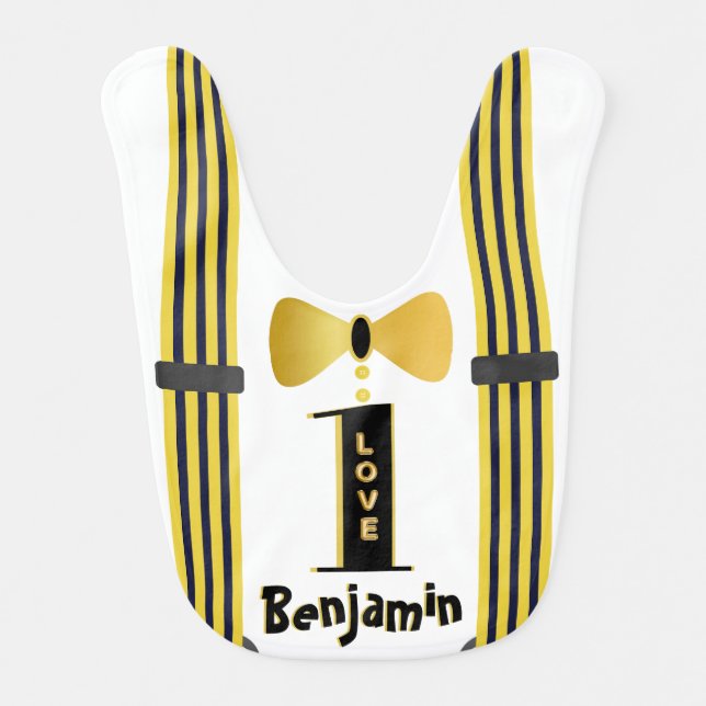 Baby Boy Name One Love Tuxedo Bib (Front)