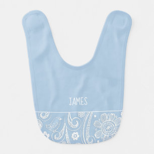 Baby Boy NAME Pastel Blue White Doodle Art Sweet Bib