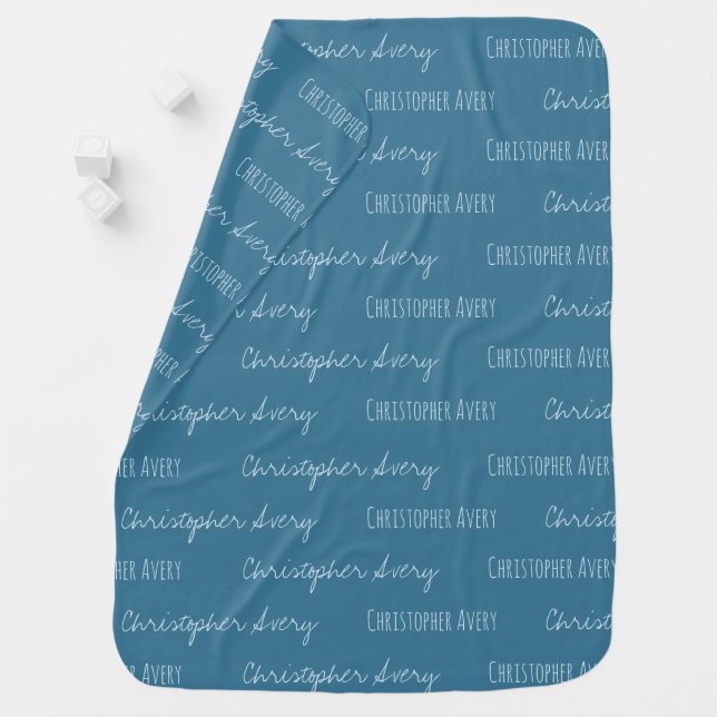 Baby Boy name repeated Personalized Blue Baby Blanket (In Situ)
