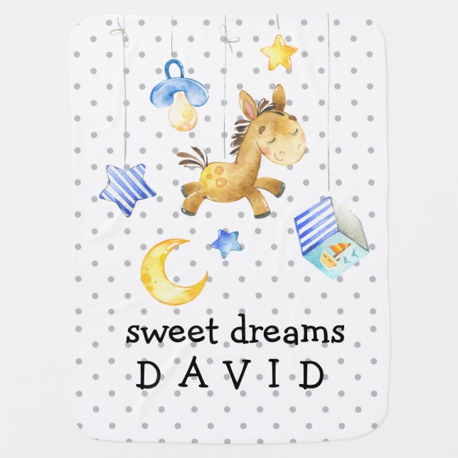 Baby Boy Name Sweet Dreams Cute Personalized Baby Blanket (Front)