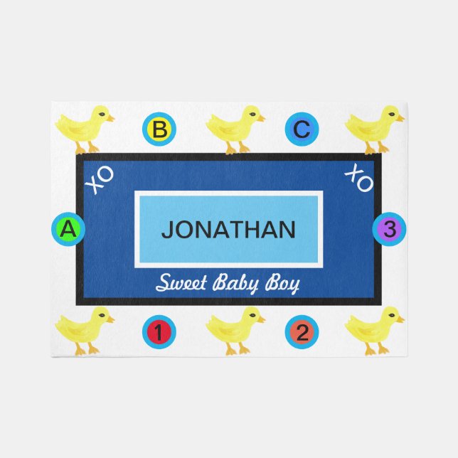 Baby Boy Name Yellow Ducks ABC 123 Rug (Front)